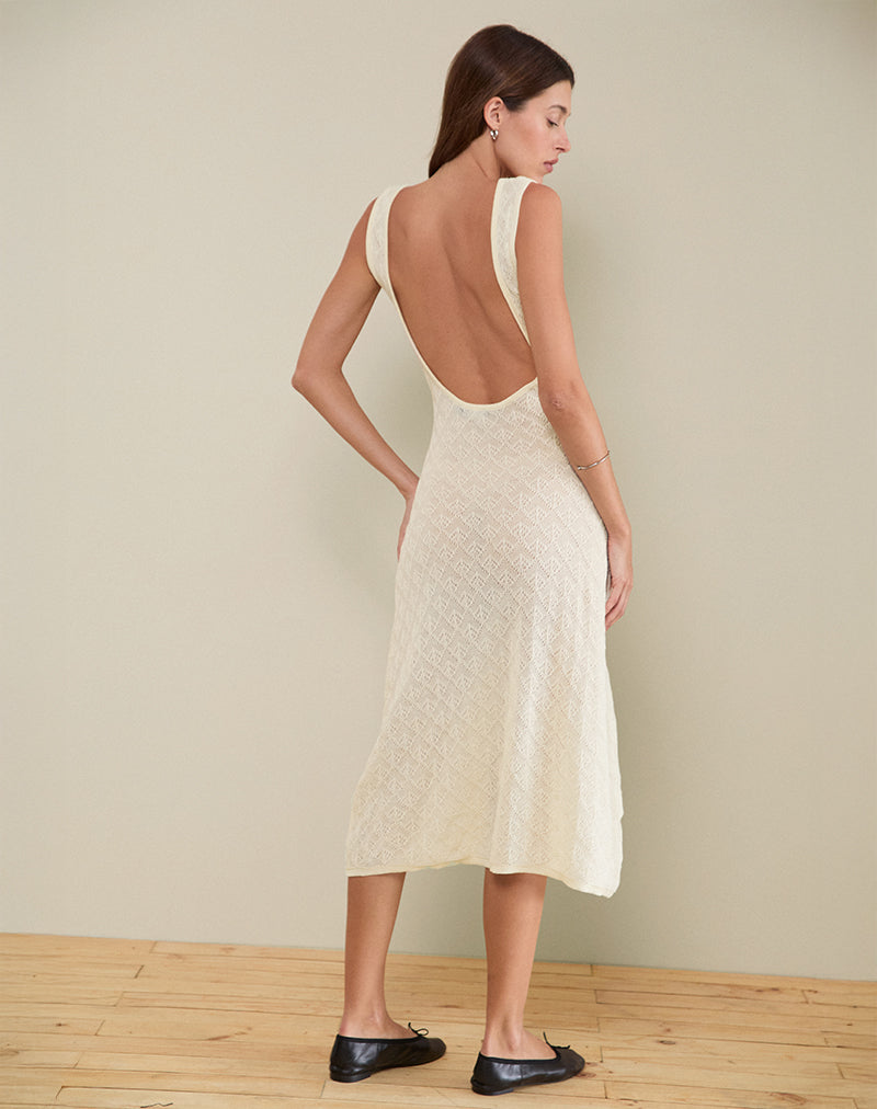Image of Ashtin Midikleid aus Pointelle in Elfenbein