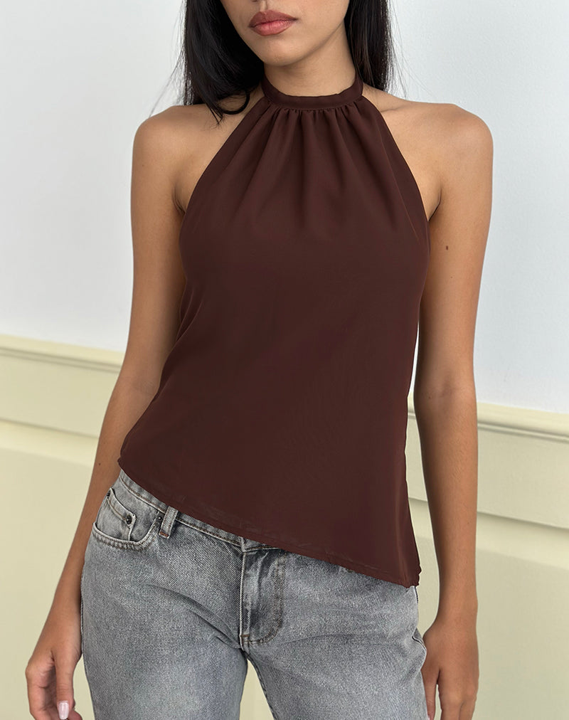 Image of Astina Neckholder-Top aus Chiffon Braun