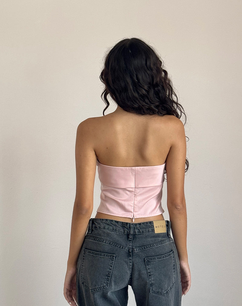 Bild von Astrum Satin Bandeau Top in Rosa mit Elfenbein Rose