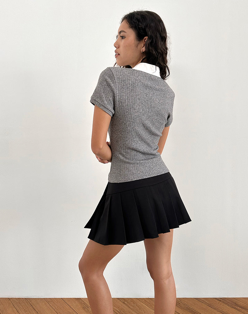 Image of Asuka Gestricktes Poloshirt in Grau meliert