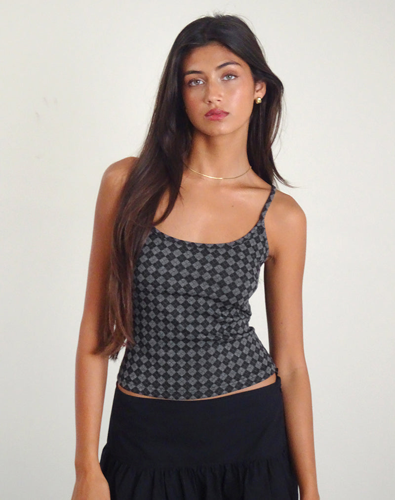 Bild von Atarah Knit Cami Top in Argyle Schwarz Grau