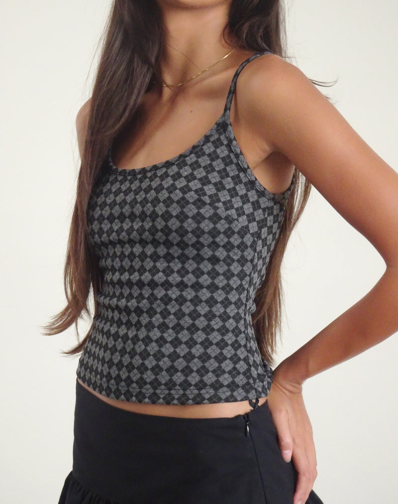 Bild von Atarah Knit Cami Top in Argyle Schwarz Grau