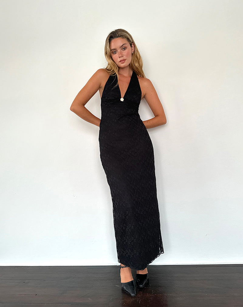 Atma Maxikleid mit Neckholder aus Canina-Spitze Schwarz