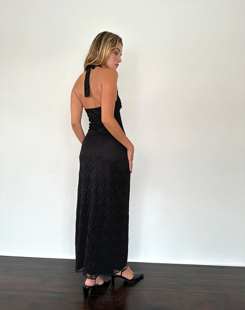 Atma Maxikleid mit Neckholder aus Canina-Spitze Schwarz