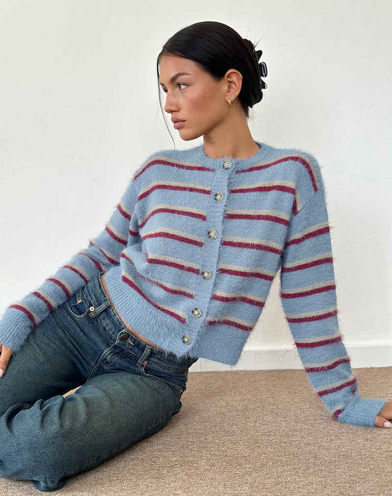 Audrina Strickjacke in Blau und Rot gestreift