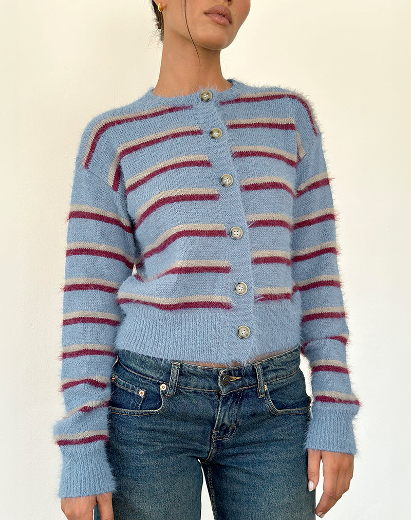 Audrina Strickjacke in Blau und Rot gestreift
