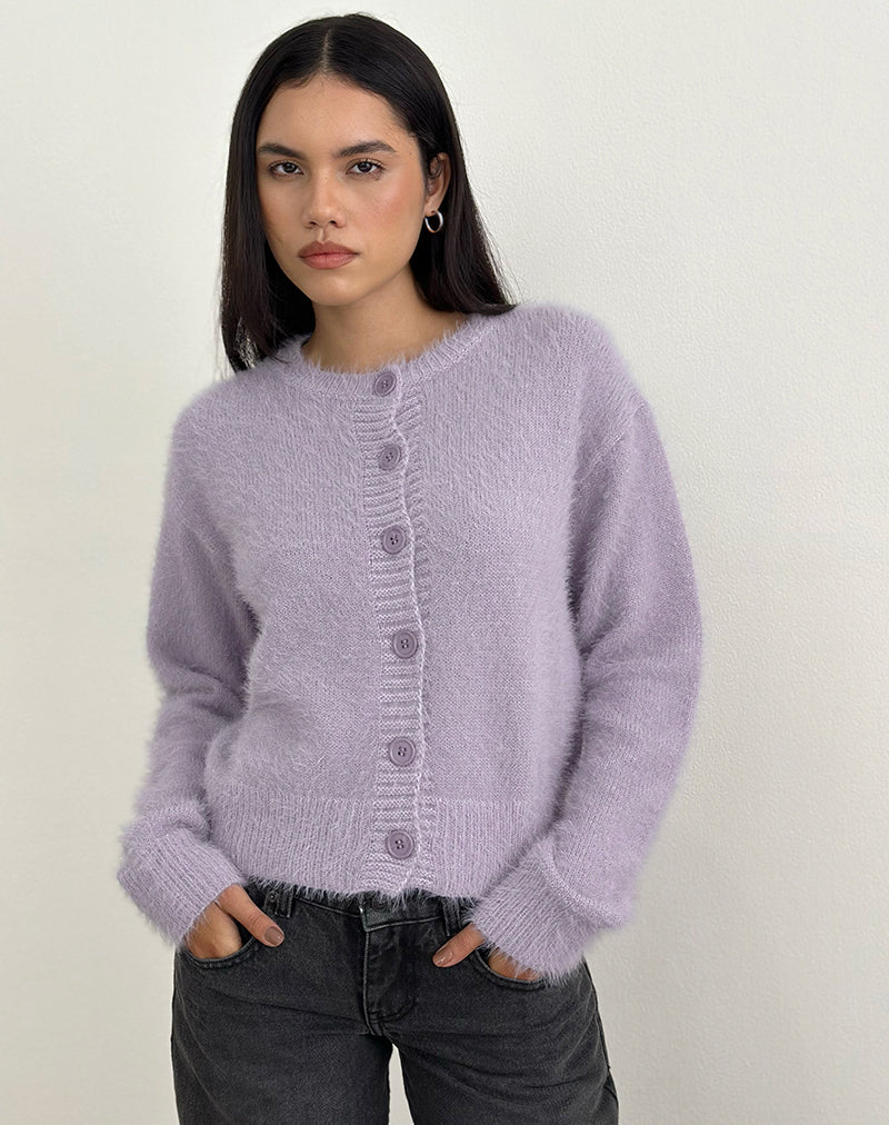 Image of Audrina Strickjacke aus flauschigem Strick in staubigem Flieder