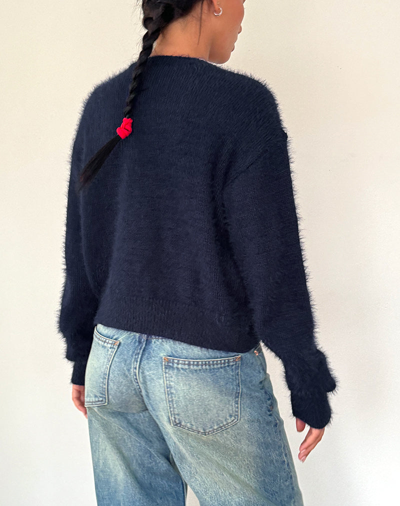 Bild von Audrina Strickjacke aus flauschigem Strick Navy