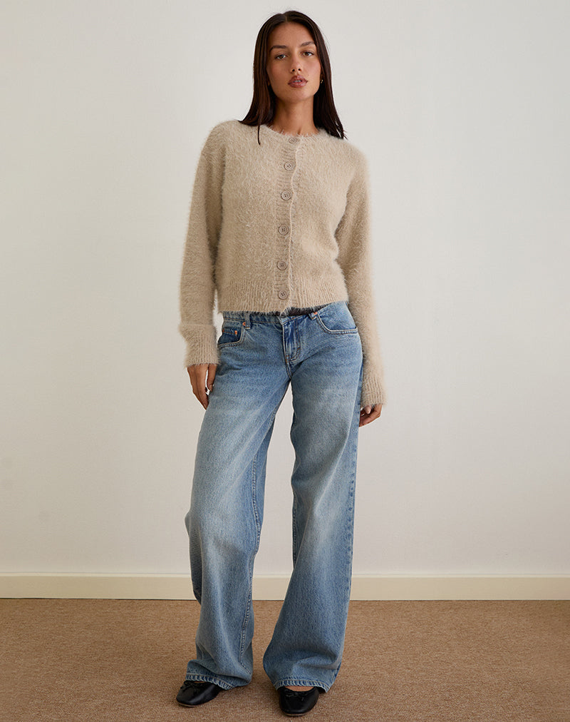 Image of Audrina Strickjacke aus flauschigem Strick Beige