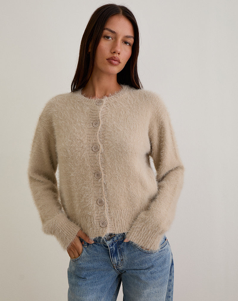 Image of Audrina Strickjacke aus flauschigem Strick Beige