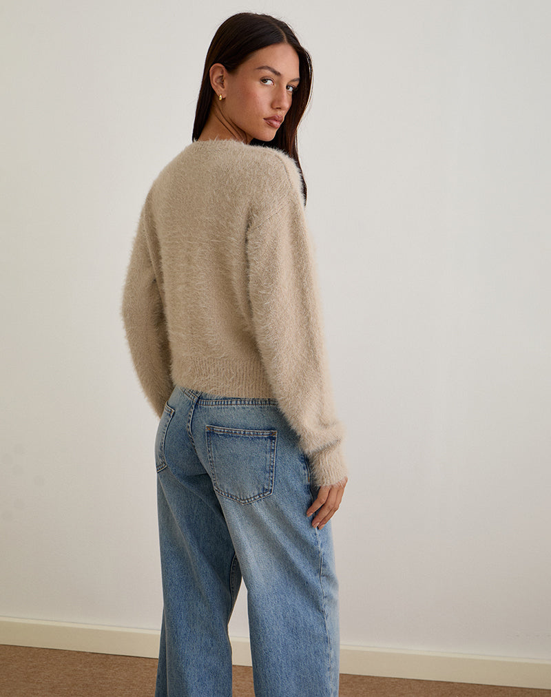 Image of Audrina Strickjacke aus flauschigem Strick Beige