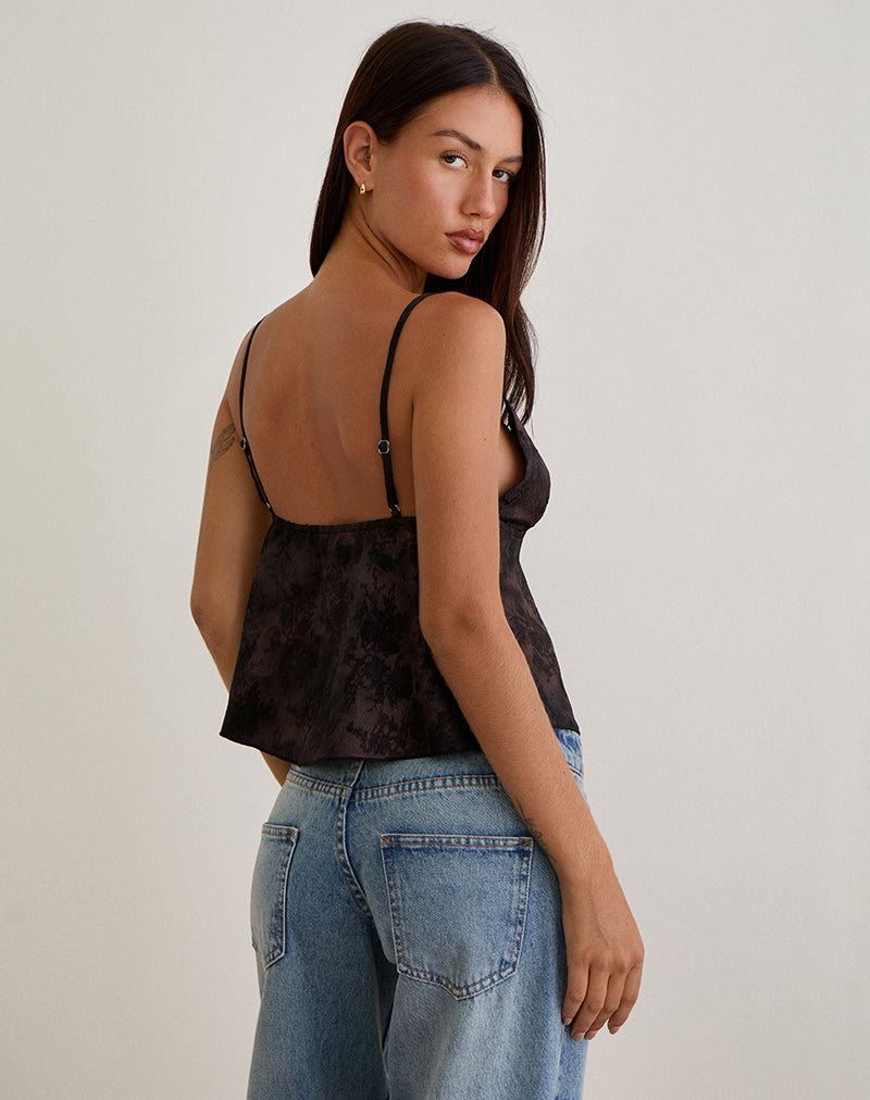 Image of Marinda Top aus Jacquard dunkelviolett geblümt