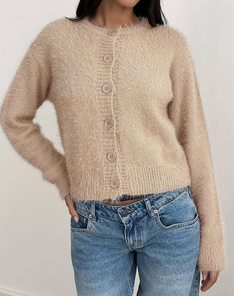Image of Audrina Strickjacke aus flauschigem Strick Beige