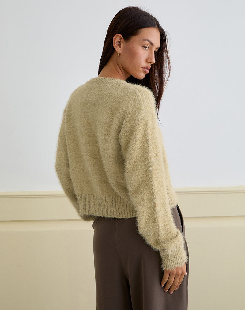 Image of Audrina Strickjacke aus flauschigem Strick in Salbei
