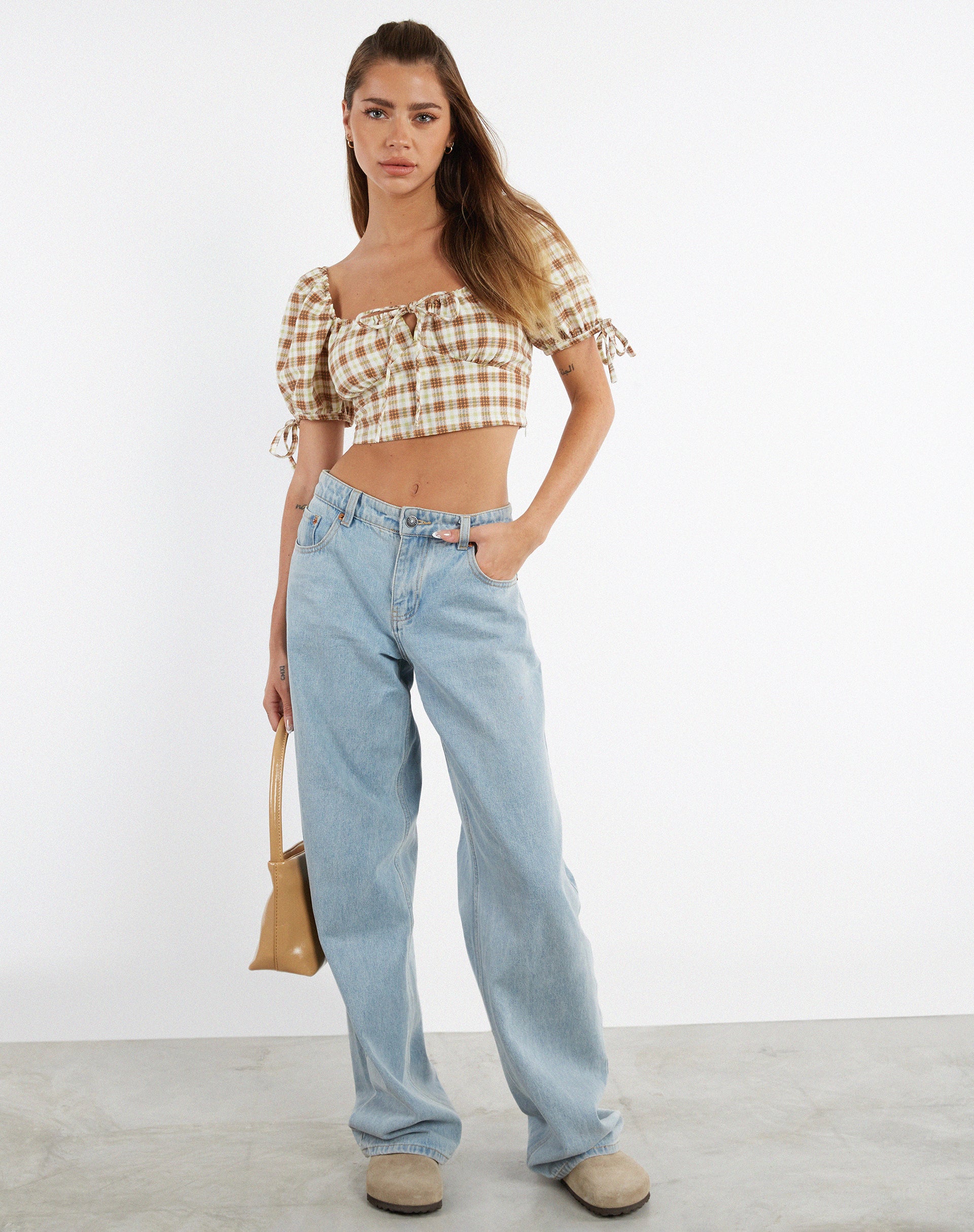 Bild von MOTEL X JACQUIE Auri Crop Top in Gelb Braun Karo