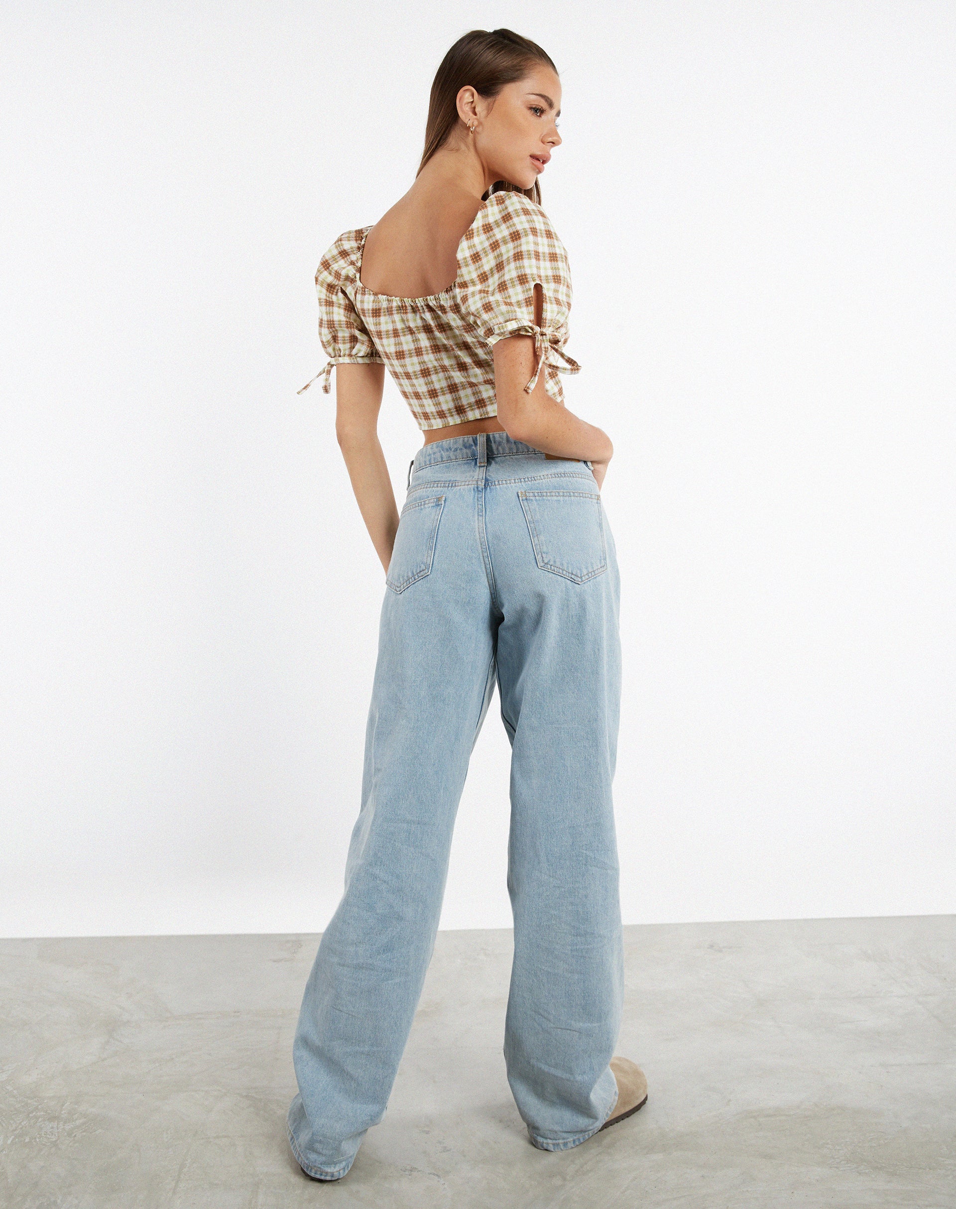 Bild von MOTEL X JACQUIE Auri Crop Top in Gelb Braun Karo