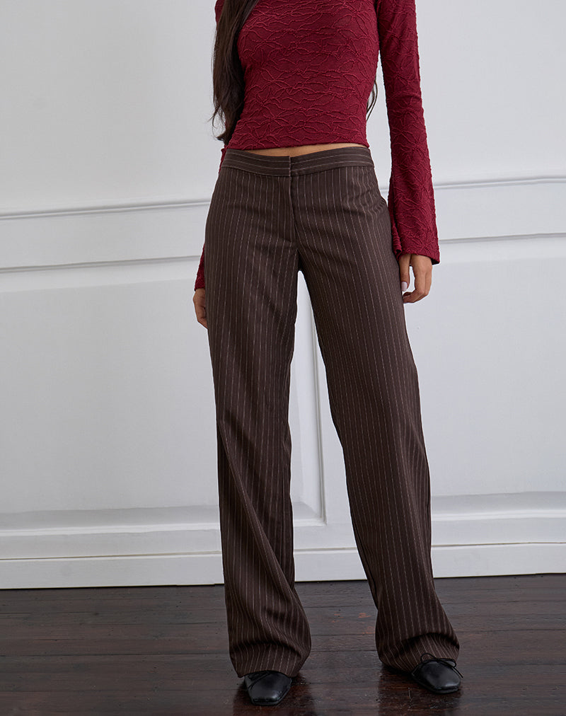 Bild von Ganta Slim Trouser in Stripe Chocolate Brown