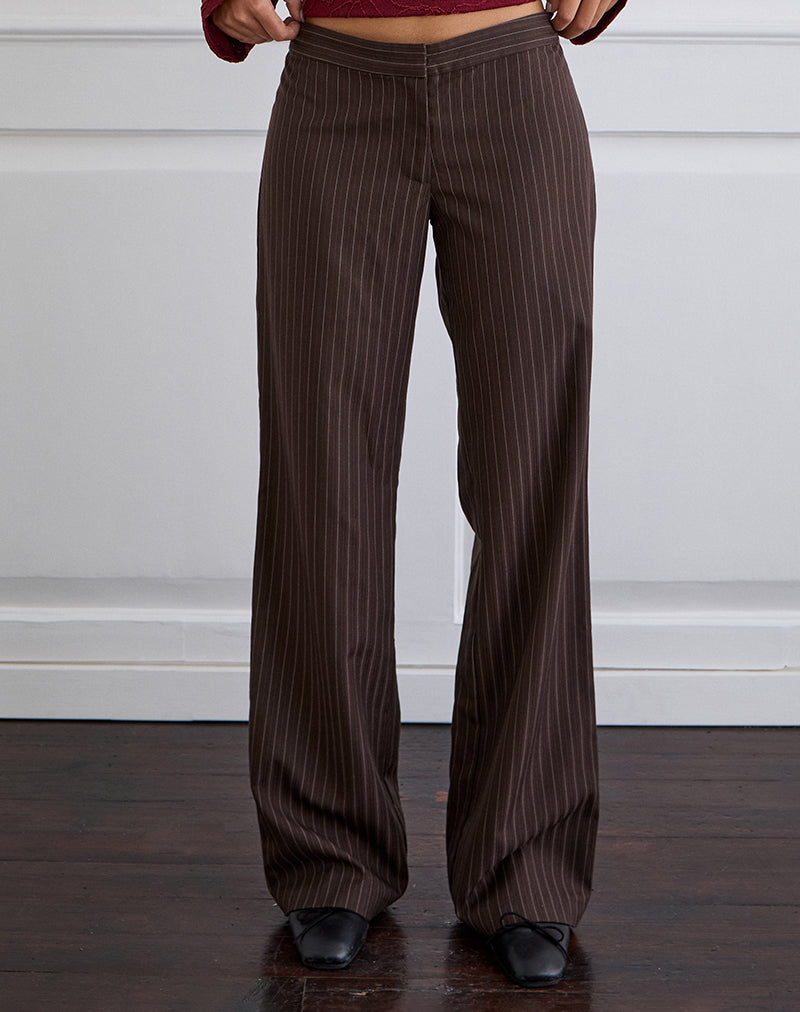 Bild von Ganta Slim Trouser in Stripe Chocolate Brown