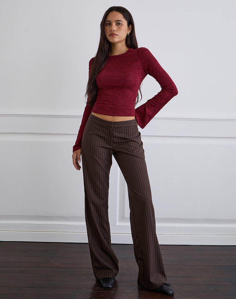 Bild von Ganta Slim Trouser in Stripe Chocolate Brown