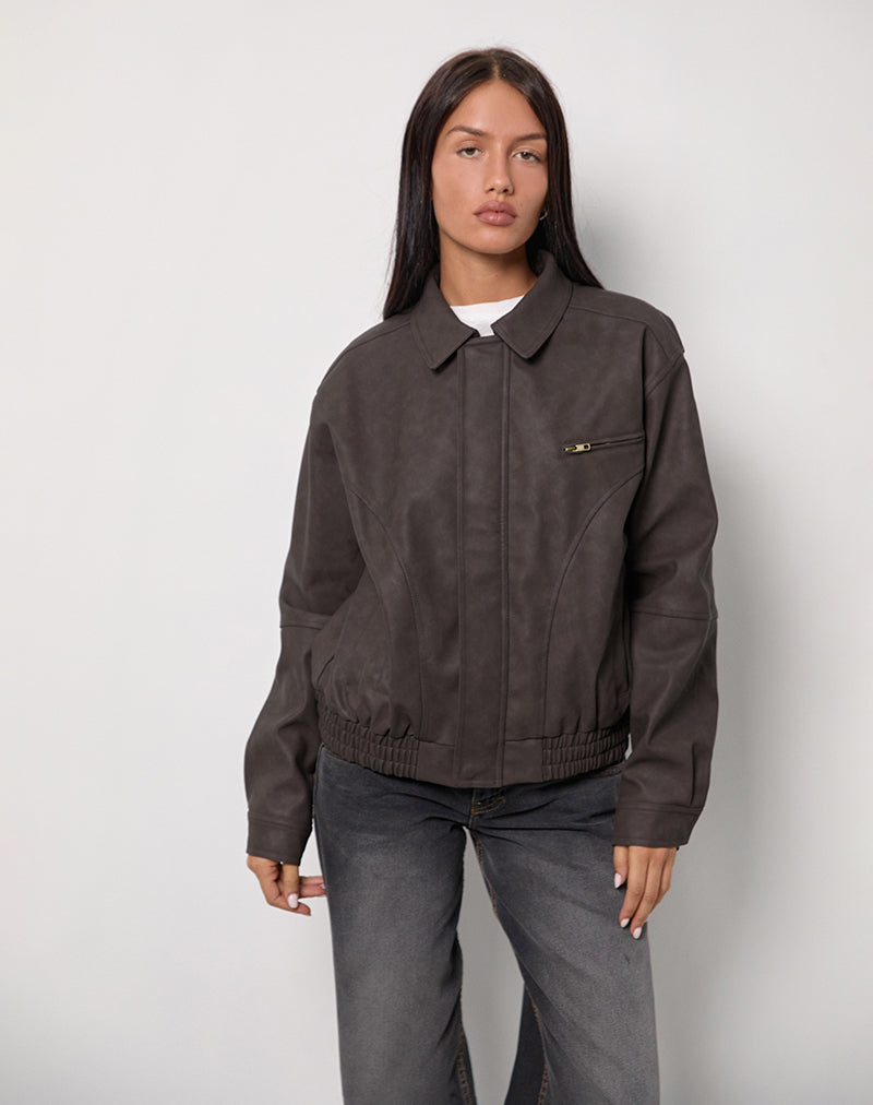 Aviara Beschnittene Jacke In PU Dunkelbraun