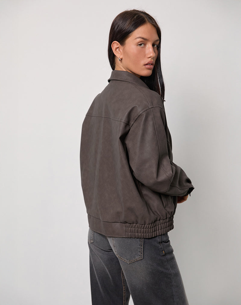 Image of Aviara Gekürzte Jacke in PU Dunkelbraun