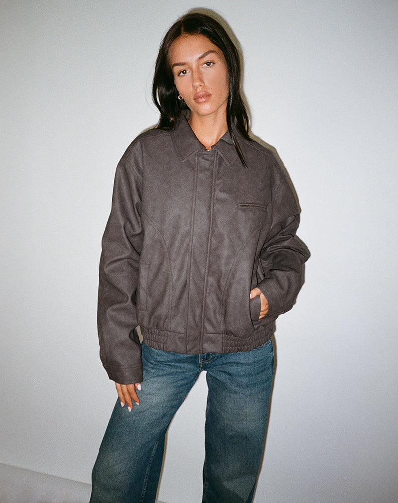 Image of Aviara Gekürzte Jacke in PU Dunkelbraun