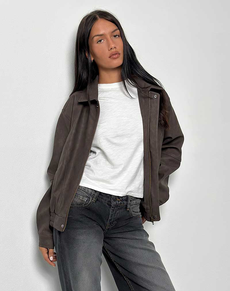 Image of Aviara Gekürzte Jacke in PU Dunkelbraun