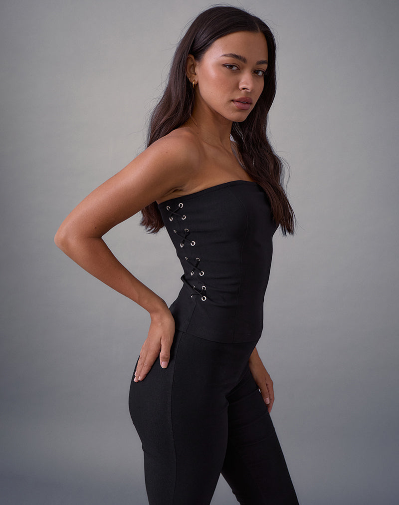Image of Avira Lace Up Bandeau Top in Tailoring Schwarz