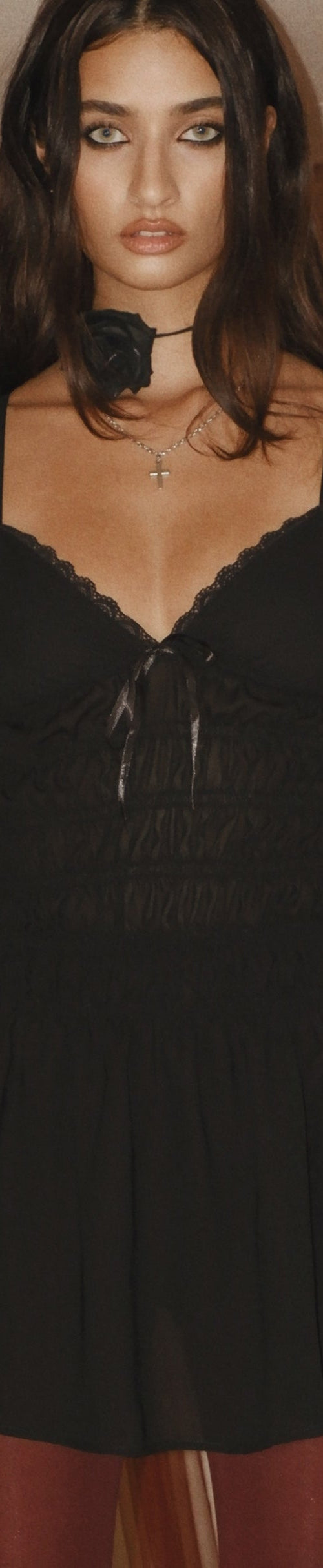 Image of Axely Gerafftes Minikleid aus Chiffon Schwarz