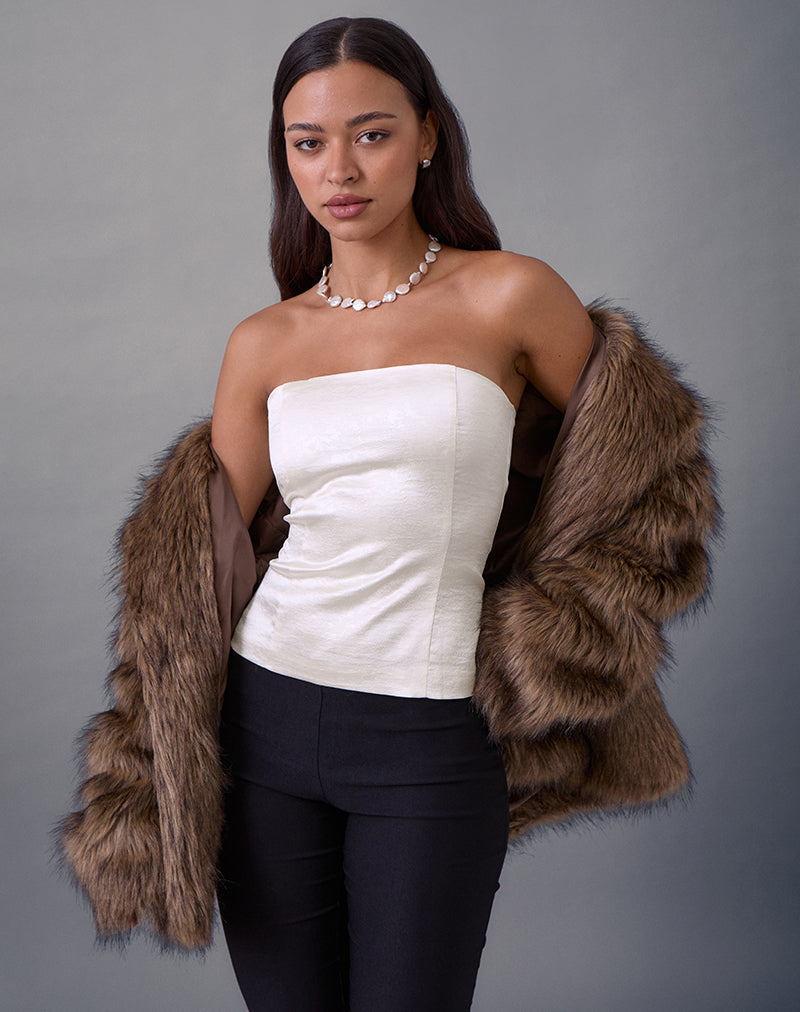 Ayaka Korsett-Top mit Spitze aus Satin Jacquard Elfenbein