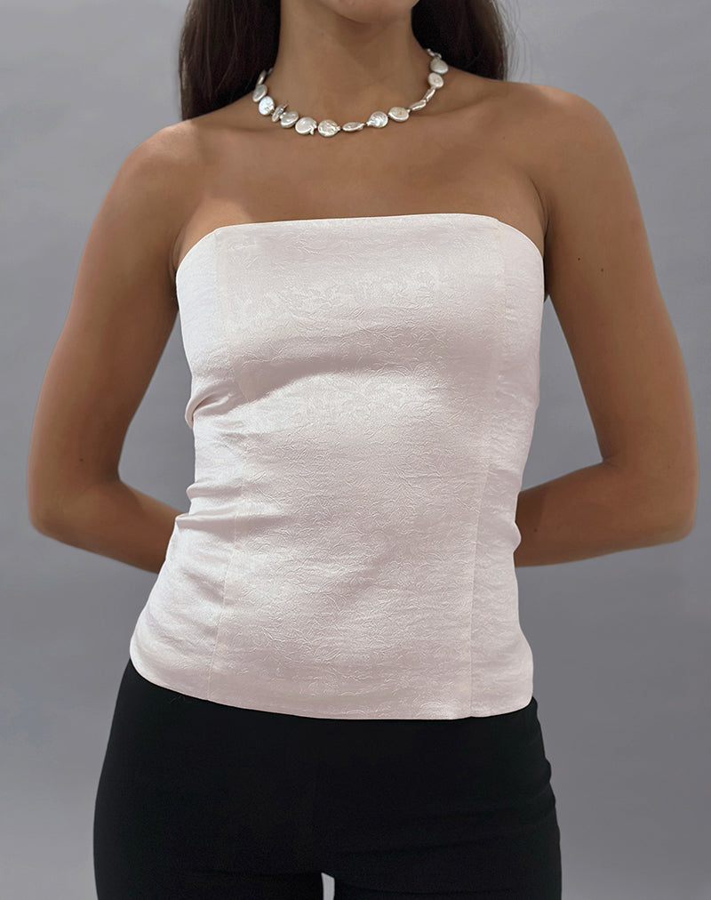 Bild von Ayaka Lace Up Korsett Top in Satin Jacquard Elfenbein