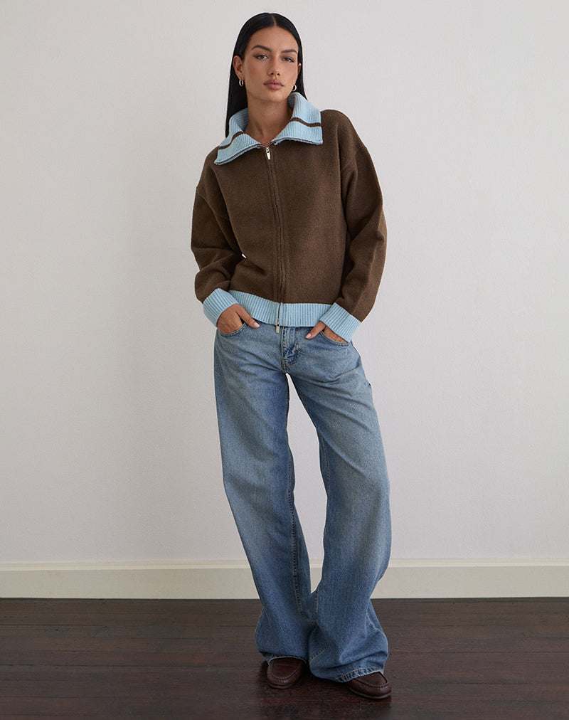 Image of Ayamu Pullover mit Reißverschluss aus braunem Strickstoff