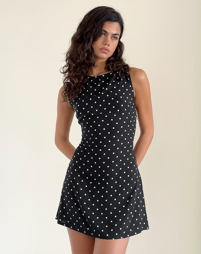 Ayana Rückenfreies Minikleid in Polka Schwarz