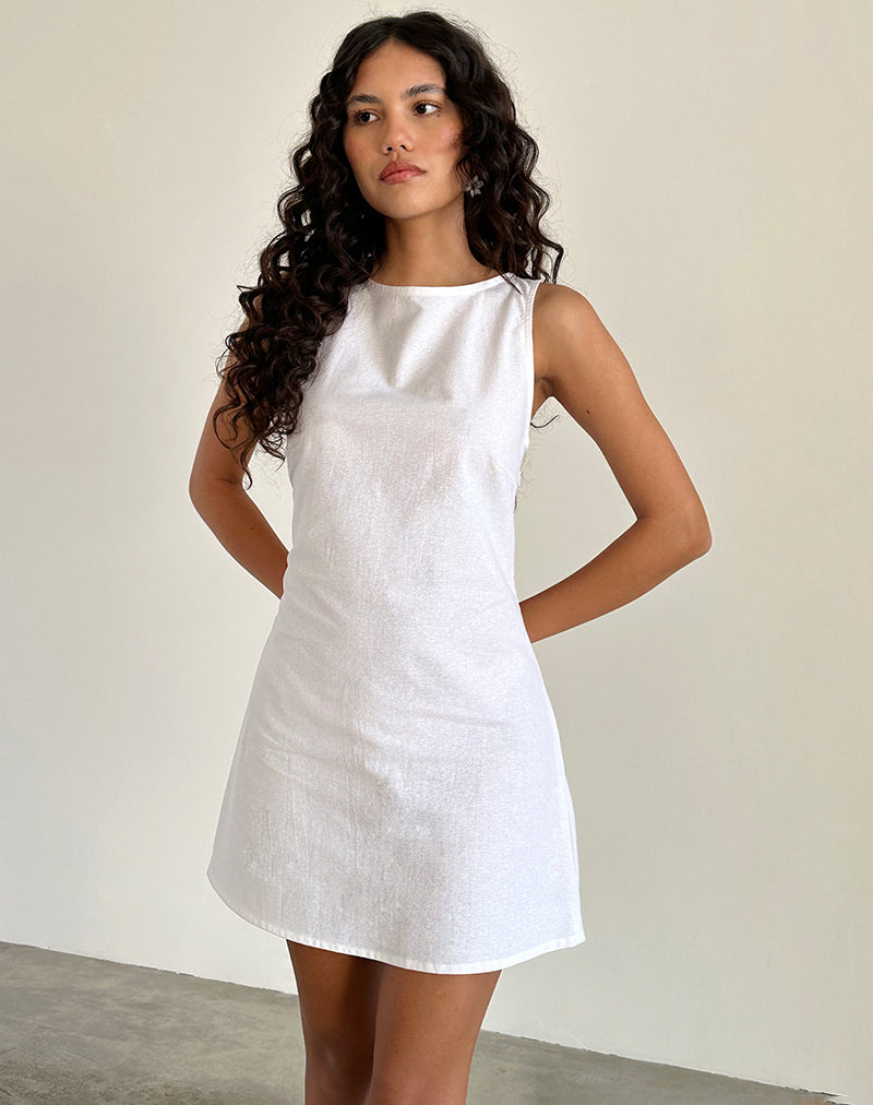 Image of Ayana Minikleid mit offenem Rücken aus weißem Leinen