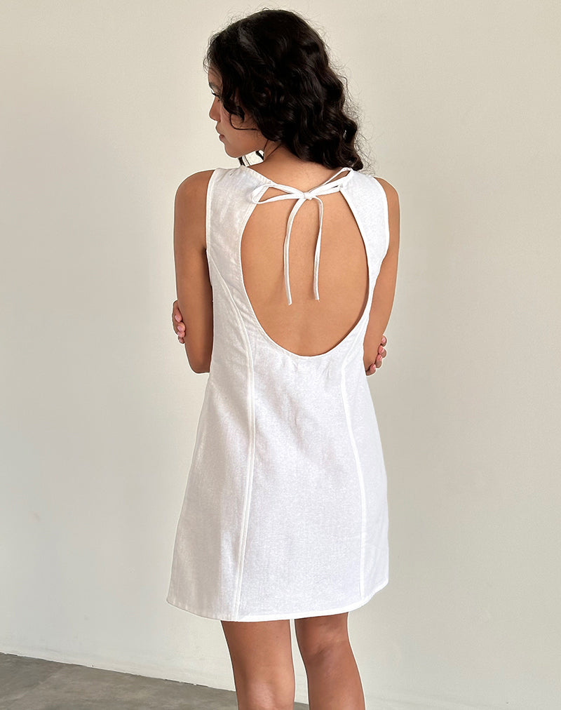 Image of Ayana Minikleid mit offenem Rücken aus weißem Leinen