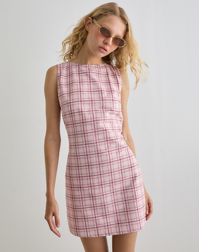 Image of Ayana Rückenfreies Minikleid in Basic Tartan Pink