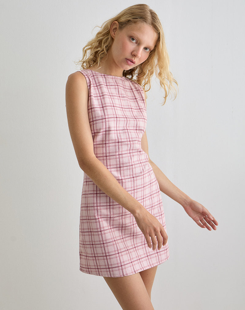 Image of Ayana Rückenfreies Minikleid in Basic Tartan Pink