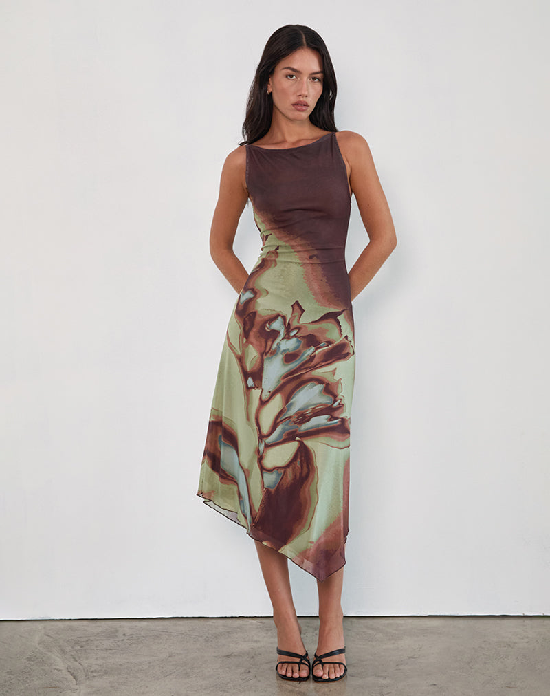 Aysun Midikleid aus Lumen Mesh Braun