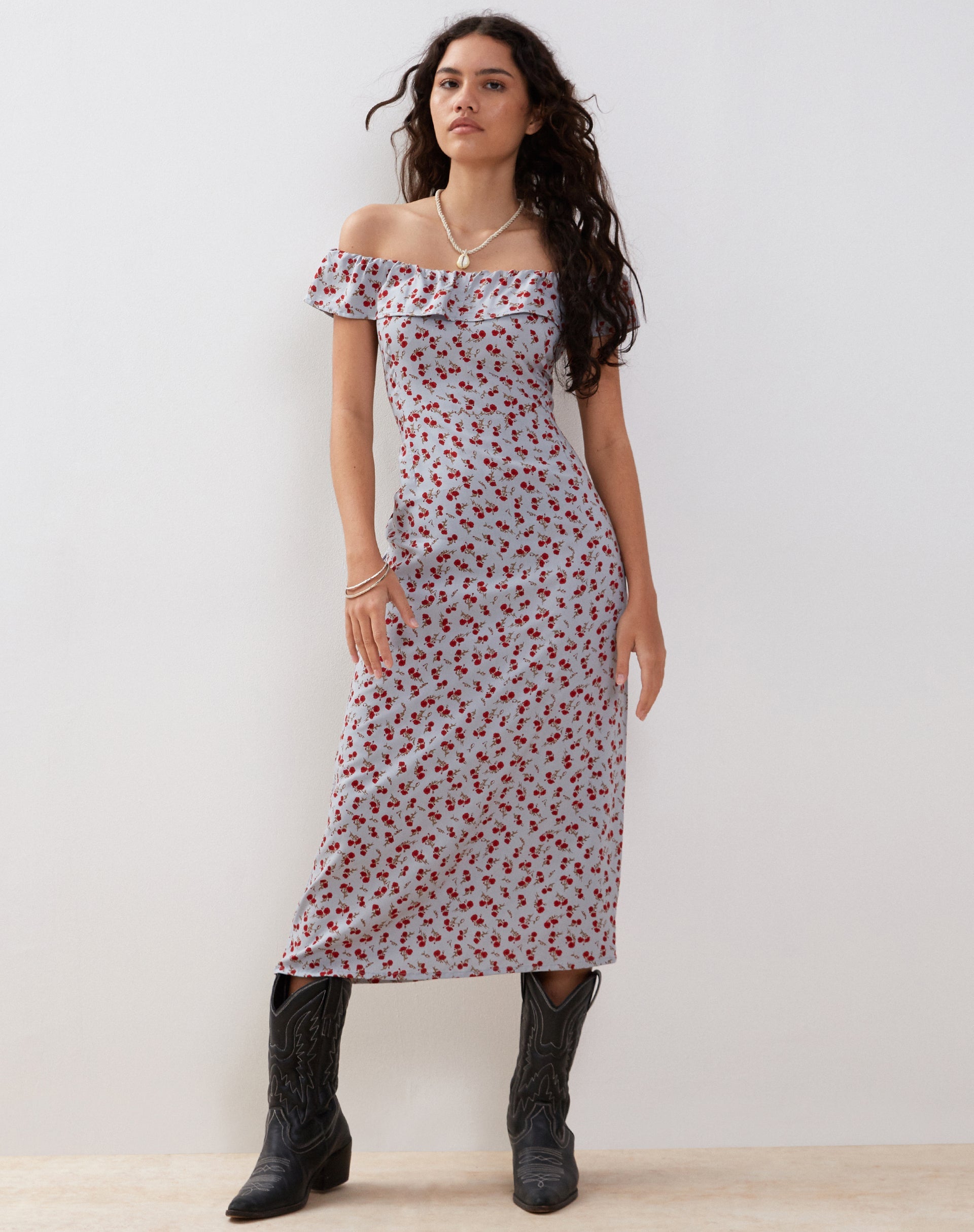 Bild von Ayudia Bardot Midikleid in Blau Floral Ditsy