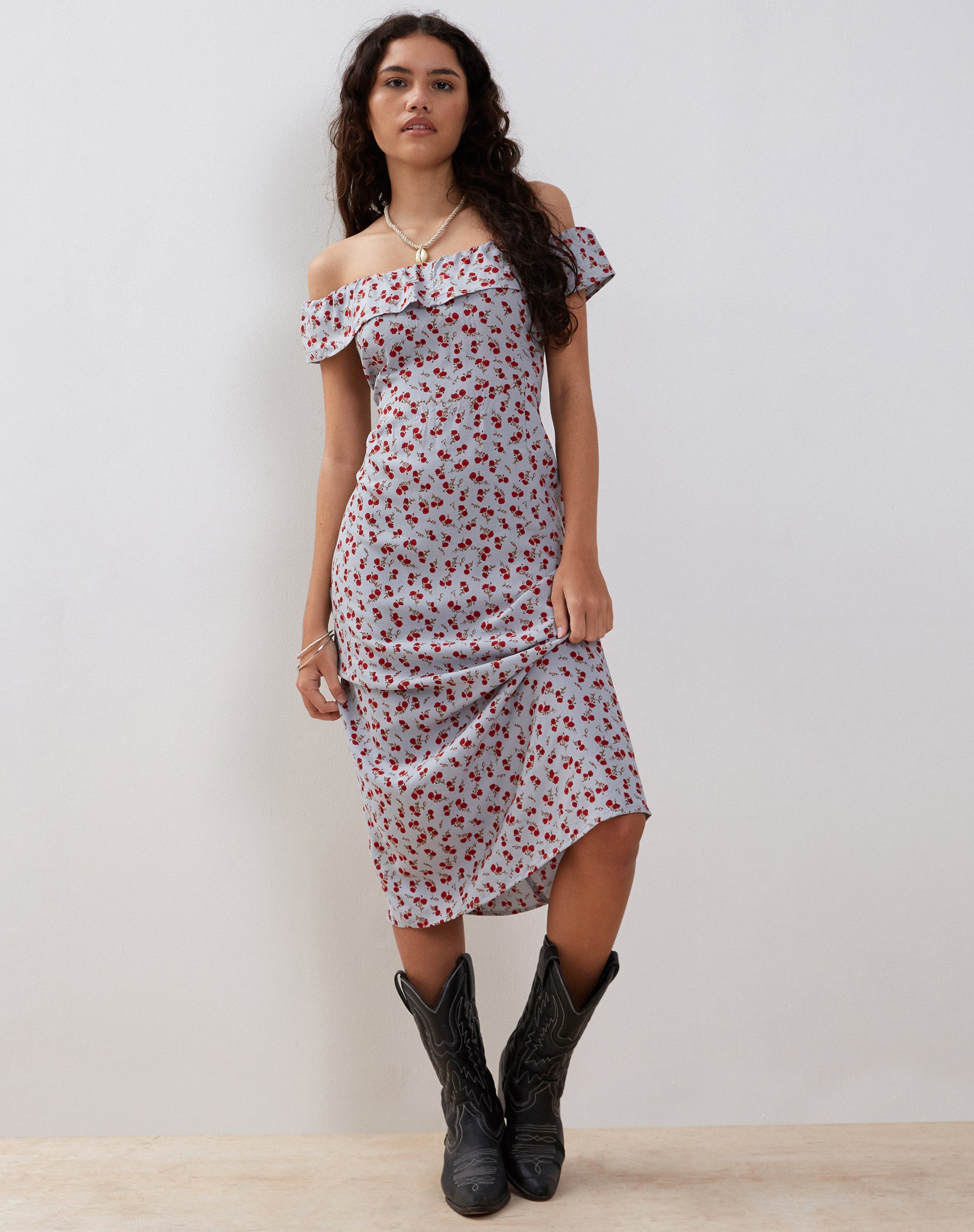 Bild von Ayudia Bardot Midikleid in Blau Floral Ditsy