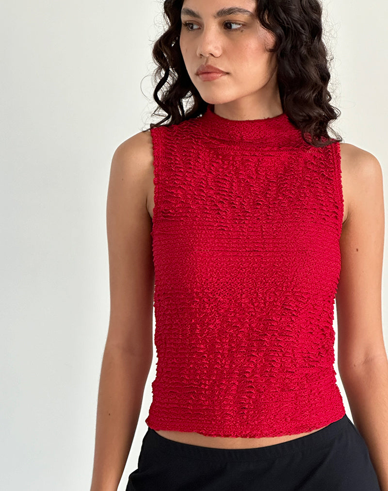 Arien Texturiertes Mock Neck Top in Rot
