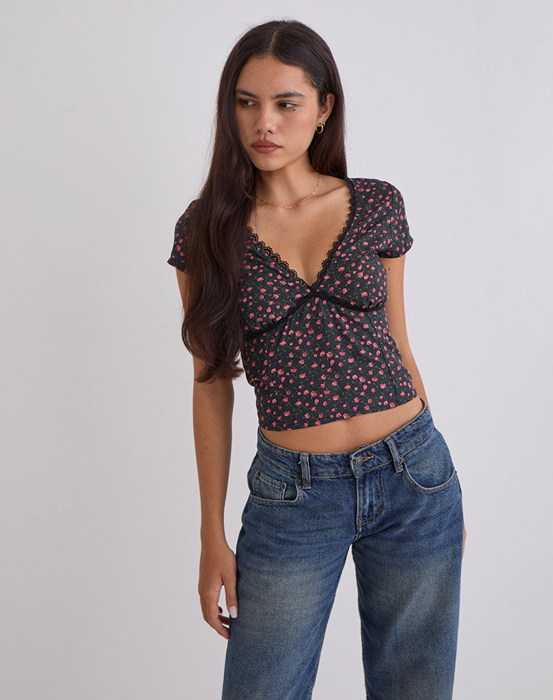 Asani Top in Dunkelrosa Rosa Schwarz