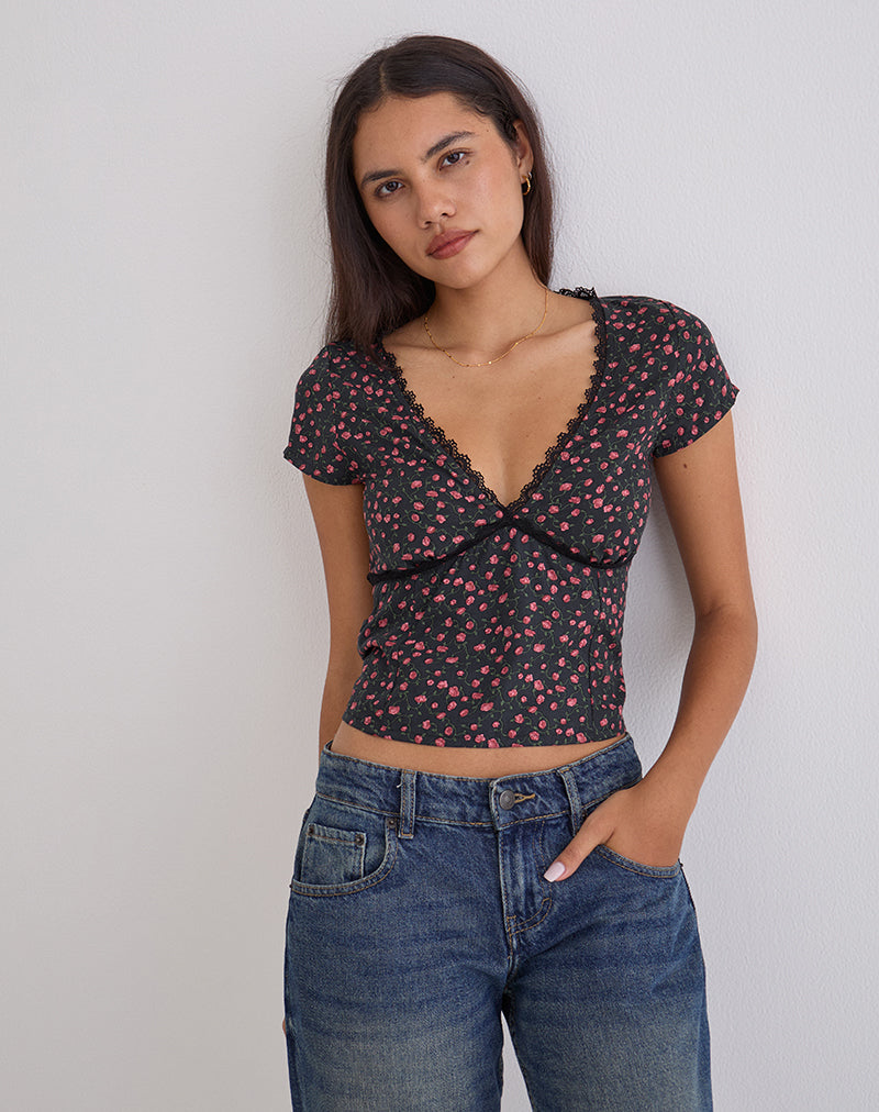 Image of Asani Top in Dark Pink Rose Schwarz