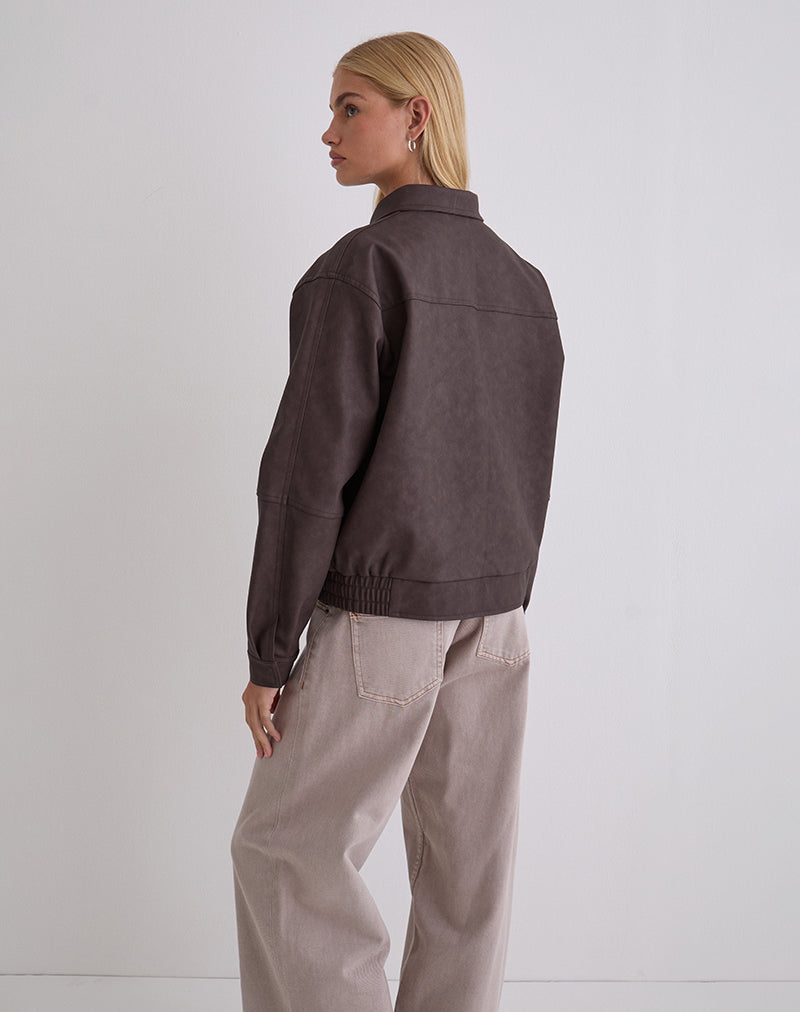 Image of Aviara Gekürzte Jacke in PU Dunkelbraun