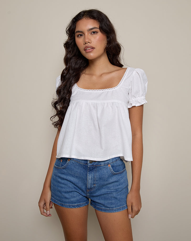Image of Axoni Bluse mit quadratischem Ausschnitt aus Leinen Weiß