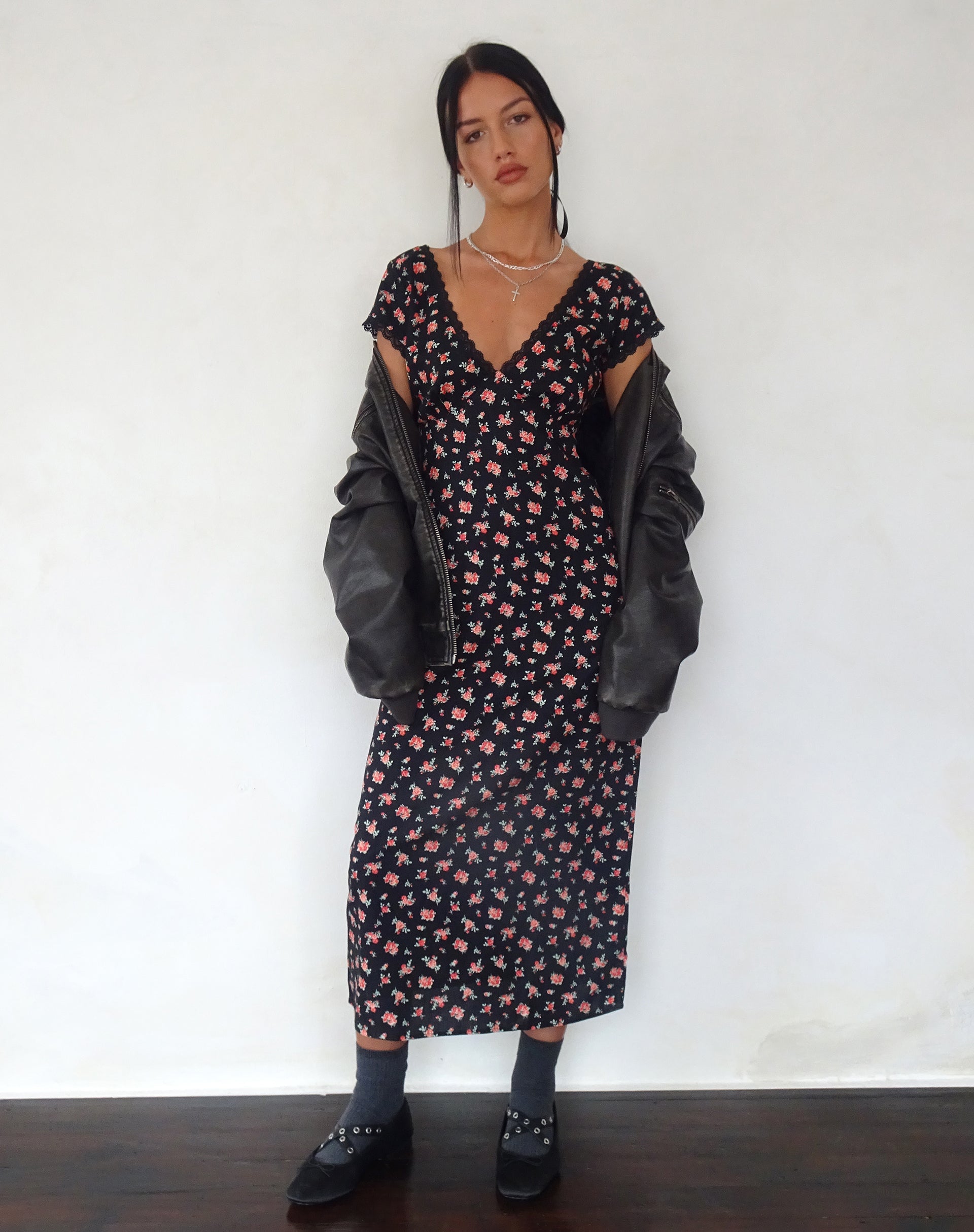 Image of Bahata Midikleid in fließendem Rosa Schwarz