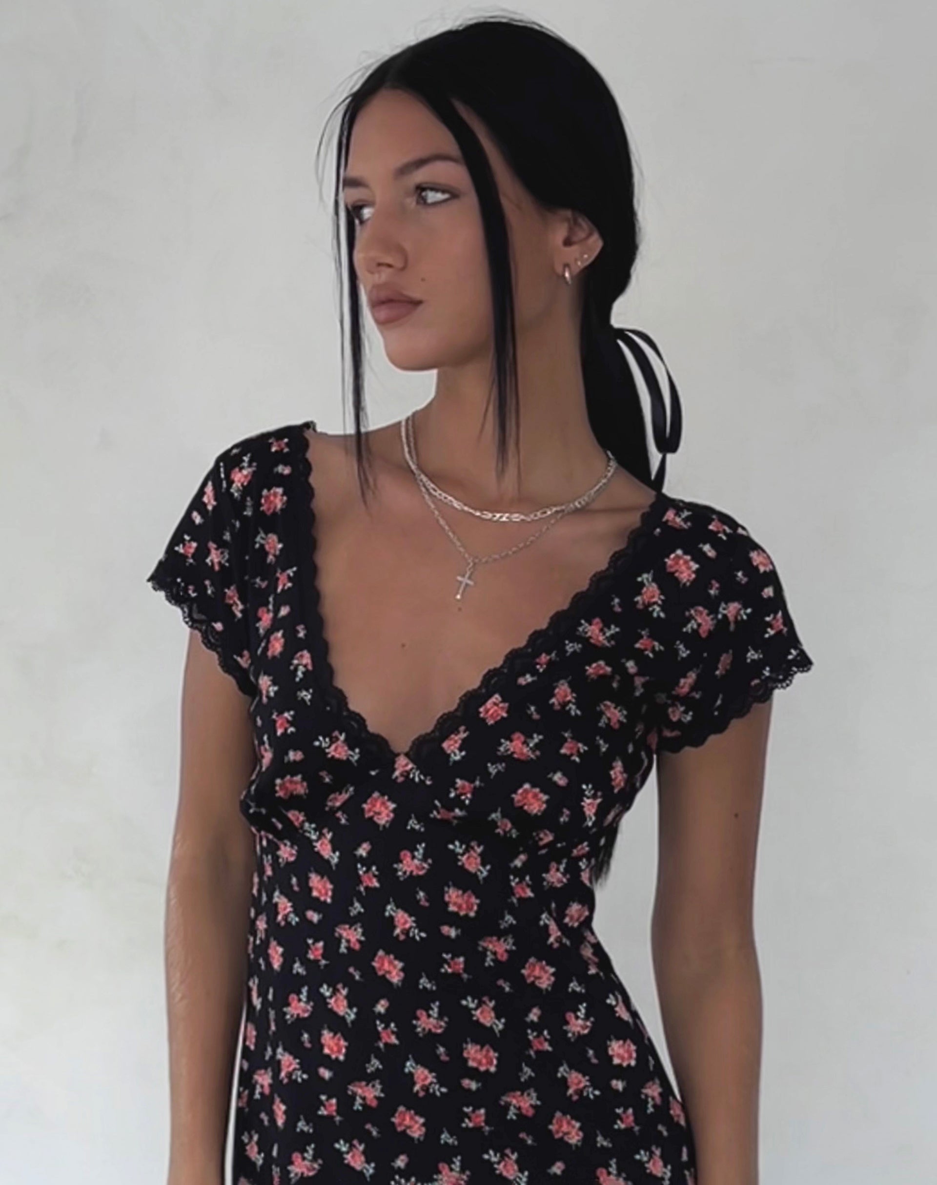Image of Bahata Midikleid in fließendem Rosa Schwarz