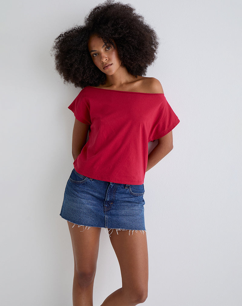 Balia Asymmetrisches Kurzarm-Basic-Top in Adrenalinrot