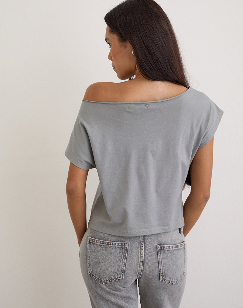 Image of Balia Asymmetrisches Kurzarm-Basic-Top in Grau mit verschwommenem Rosenprint