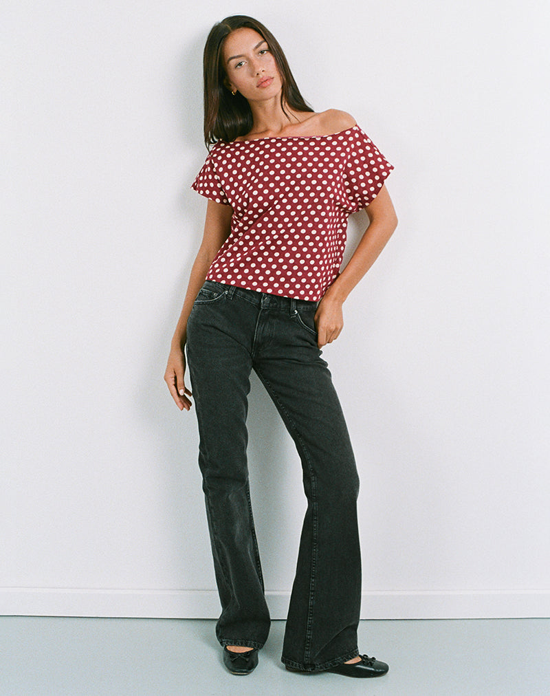 Image of Balia Asymmetrisches Kurzarm-Top in Polka Wine
